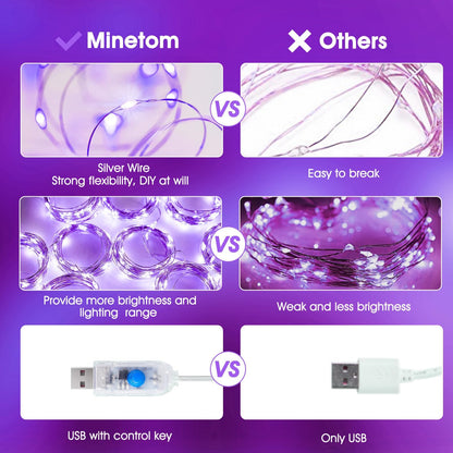 Minetom Halloween Purple Curtain Lights, 300 LED Dimmable Fairy Lights with Remote and Timer, 8 Modes, USB Powered String Lights for Room Wall Party Xmas Indoor Decor