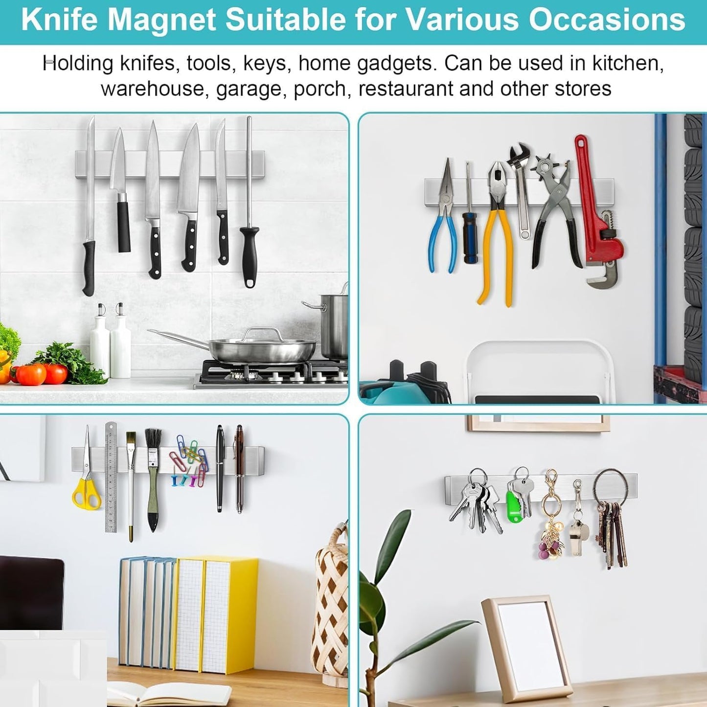 Knife Magnetic Strip, Magnetic Knife Holder for Wall Mount Fridge Refrigerator Knives Magnet Bar Tool Rack RV Kitchen Utensil Holder Metal Kitchen Tool Holder Knives Block RV Accessories 12 Inch
