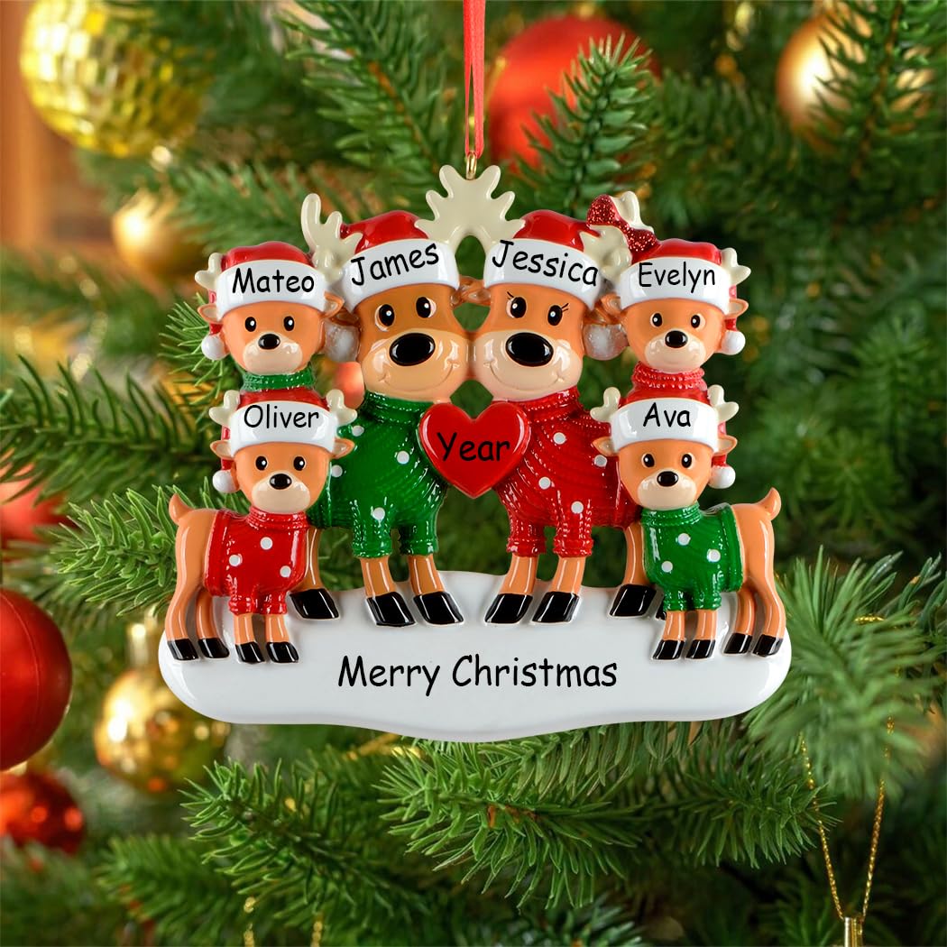 Personalized Sweater Reindeer Family of 6 Christmas Ornament - Christmas Tree Decoration