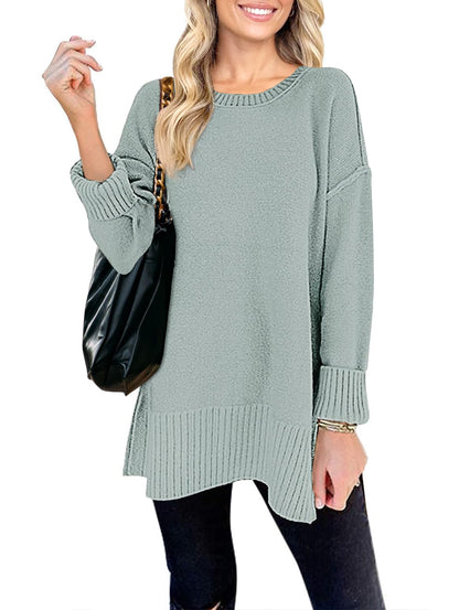 MEROKEETY Women's 2025 Fall Winter Oversized Pullover Sweater Casual Loose Crew Neck Long Sleeve Side Split Jumper Tops