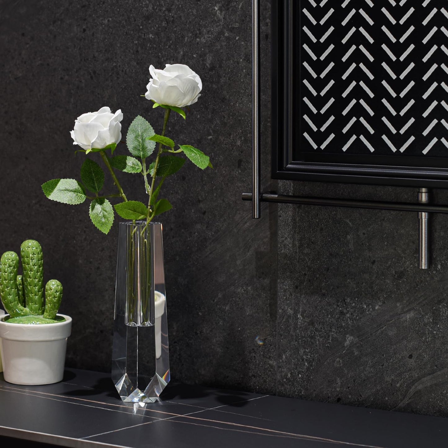 Kitcom Crystal Bud Vase 8.3IN, Elegant Floral Display Tabletop for Home & Weddings, Comes with Gift Box