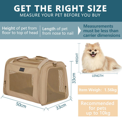 Petsfit Large Cat Carrier, Lightweight Travel Use Pet Carrier for Small Dogs and Cat, Dog Carriers with Expandable mat, Upgraded Large Space Soft Sided Pet Travel Carrier, Khaki
