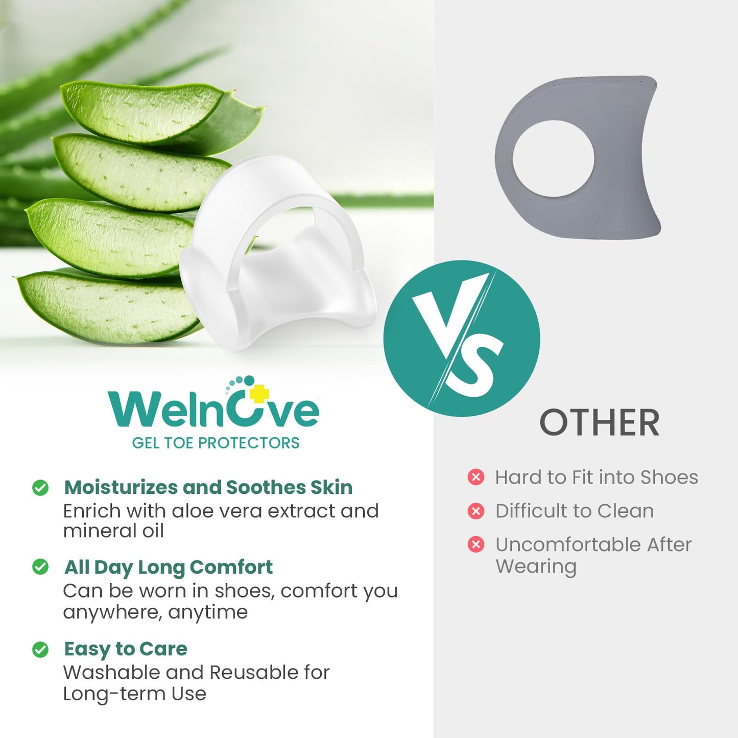 Welnove Gel Toe Separator, 12 Pack Pinky Toe Spacers, Aloe Vera Extract Infused Silicone Little Toe Spacers, Bunion Corrector, Bunion Cushions Pads for Preventing Rubbing & Relieve Pressure