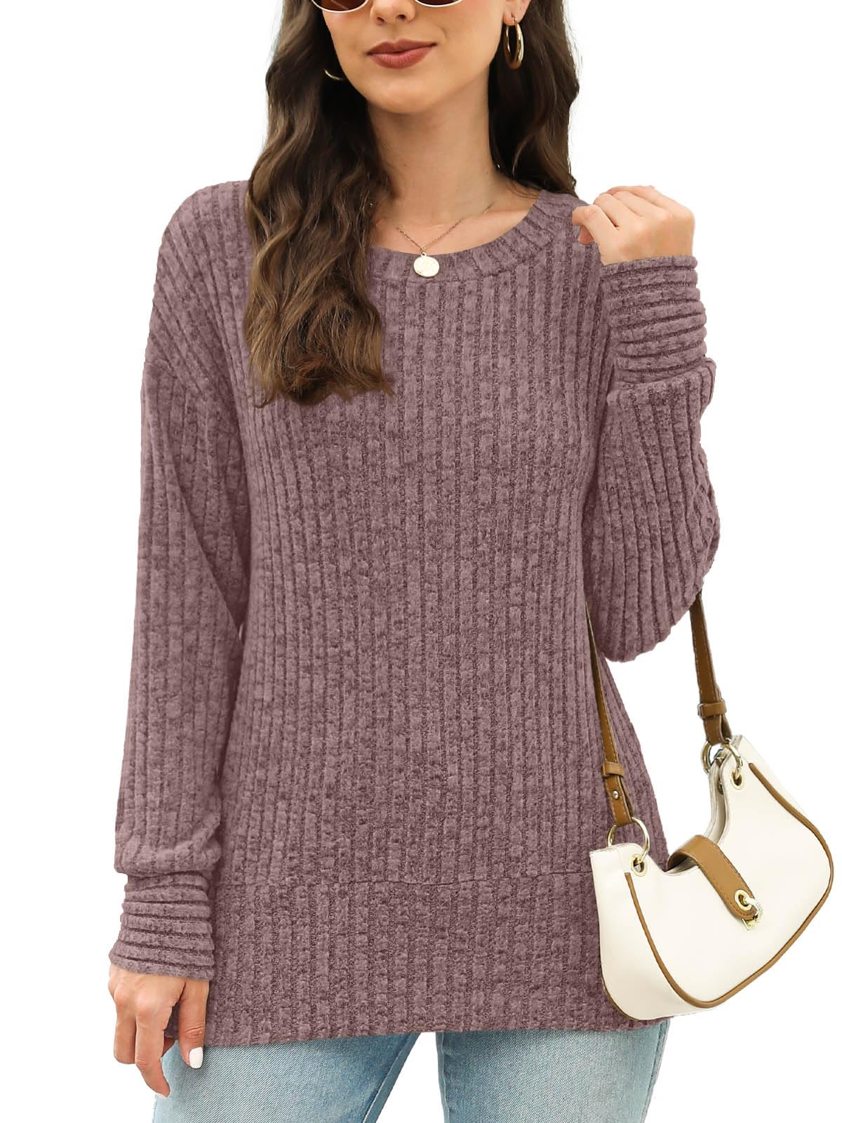 JomeDesign Sweaters for Women Long Sleeve Shirts Crew Neck Sweatshirt Lightweight Casual Tunic Tops