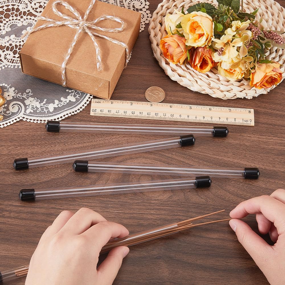 CREATCABIN 15Pcs Incense Stick Storage Tube Clear Tube Container with Sticker Black Lid 8.9 Inch Transparent Clear Column Protector Case Holders for Preserves Incense Aroma Bath Salt Yoga Storage