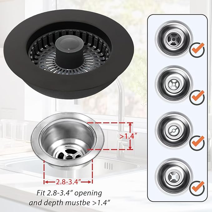 Kitchen Sink Drain Strainer, 3 in 1 Pop Up Kitchen Sink Stopper,