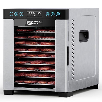 Magic Mill Pro Food Dehydrator Machine | 10 Stainless Steel Trays | Dryer for Jerky, Dog Treats, Herb, Meat, Beef, Fruit | Keep Warm Function, Digital Timer and Temperature Control, ETL Approved