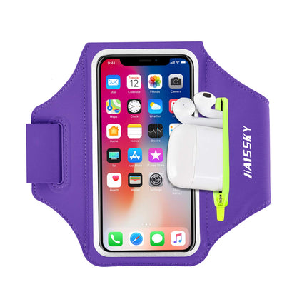 Running Armband with Earphone Bag Cell Phone Armband for iPhone 17 16 15 Pro 14 Plus 13 11 XR, Galaxy S24/S10 Water Resistant Sports Phone Holder Case & Zipper Slot Car Key Holder for 6.7 inch Phone