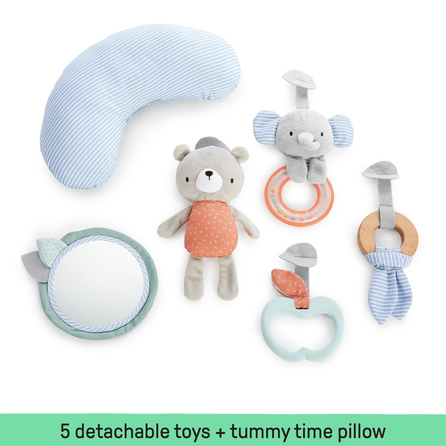 Ingenuity, Cosy Spot Reversible Duvet Activity Gym and Padded Play Mat with Wooden Removable Toy Bar, 6 Detachable Toys, Foldable for Easy Transport, Neutral Design - Loamy, Ages Newborn +