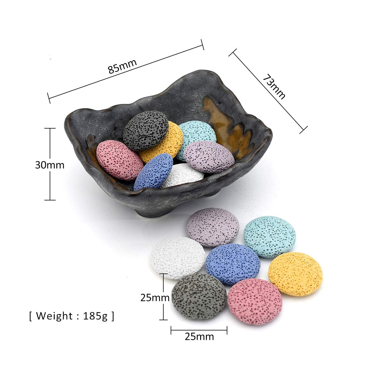 Top Plaza Lava Rock Stone Aromatherapy Essential Oil Diffuser Set Square Ceramic Fragrance Perfume Ware Bowl with 14Pcs Round Shape Lava Stone Beads