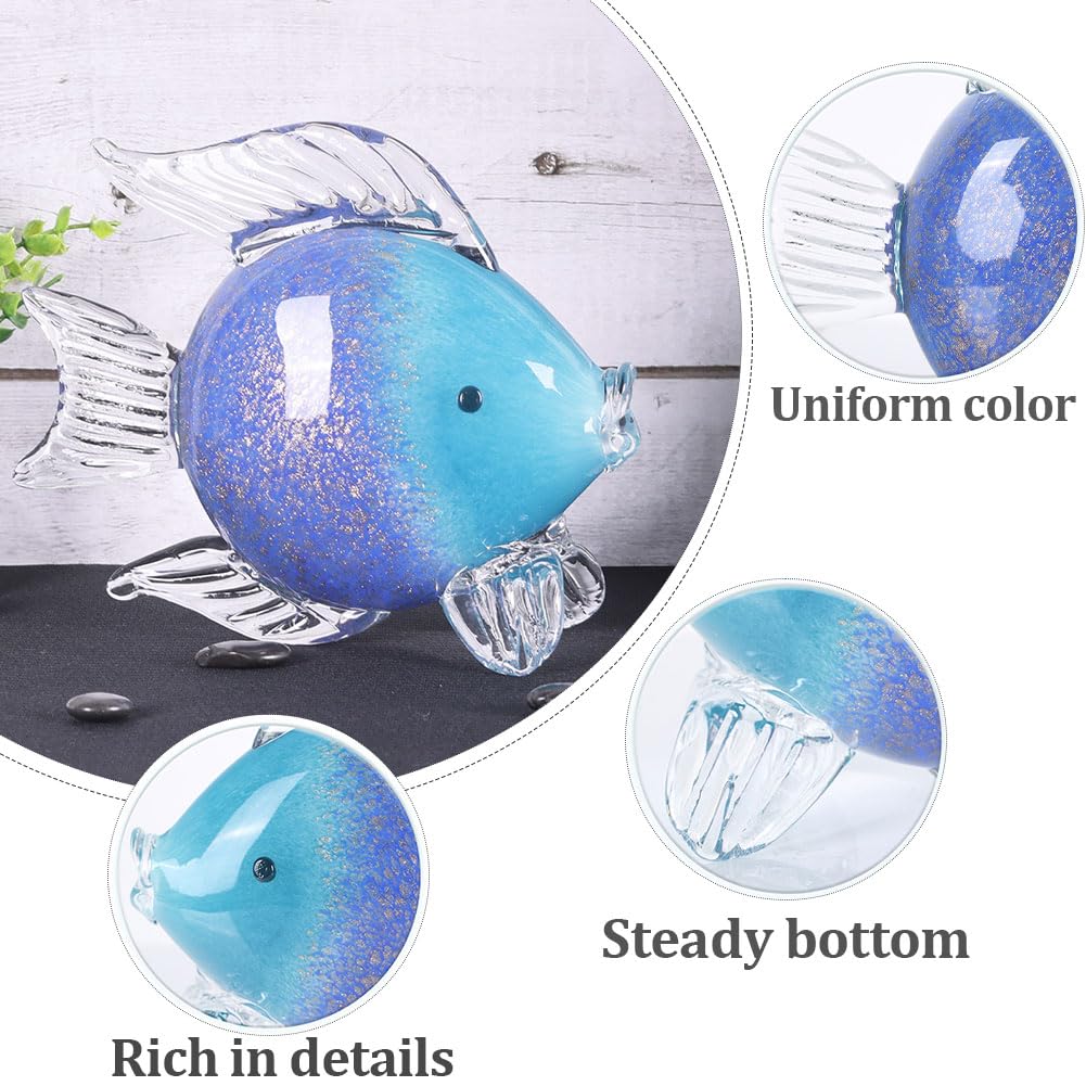 QIANLING Glass Fish Figurines - Coastal Home Decor, Modern Ocean Centerpieces for Living Room, Dining Area, Bathroom, Office, Coffee Table, Beach House, Nautical, Seaside, Entrance, Shelf Display