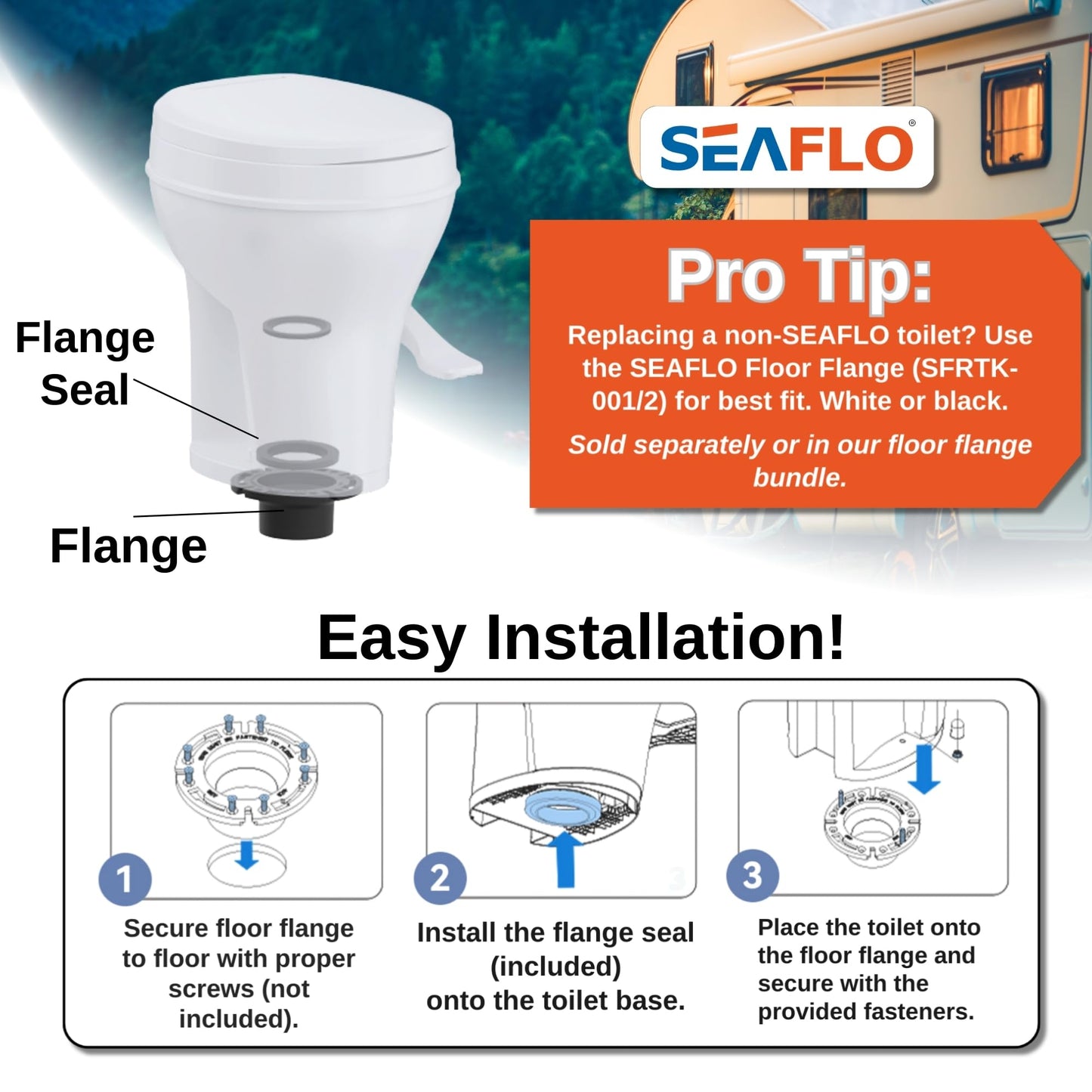 SEAFLO RV Toilet, Residential Height 18.4", Gravity Flush Foot Pedal, Soft Close Seat, Camper Toilet for RV Motorhome Travel Trailer, White, SFRTPH-01-01, 4-Year Warranty