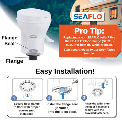 SEAFLO RV Toilet, Residential Height 18.4", Gravity Flush Foot Pedal, Soft Close Seat, Camper Toilet for RV Motorhome Travel Trailer, White, SFRTPH-01-01, 4-Year Warranty