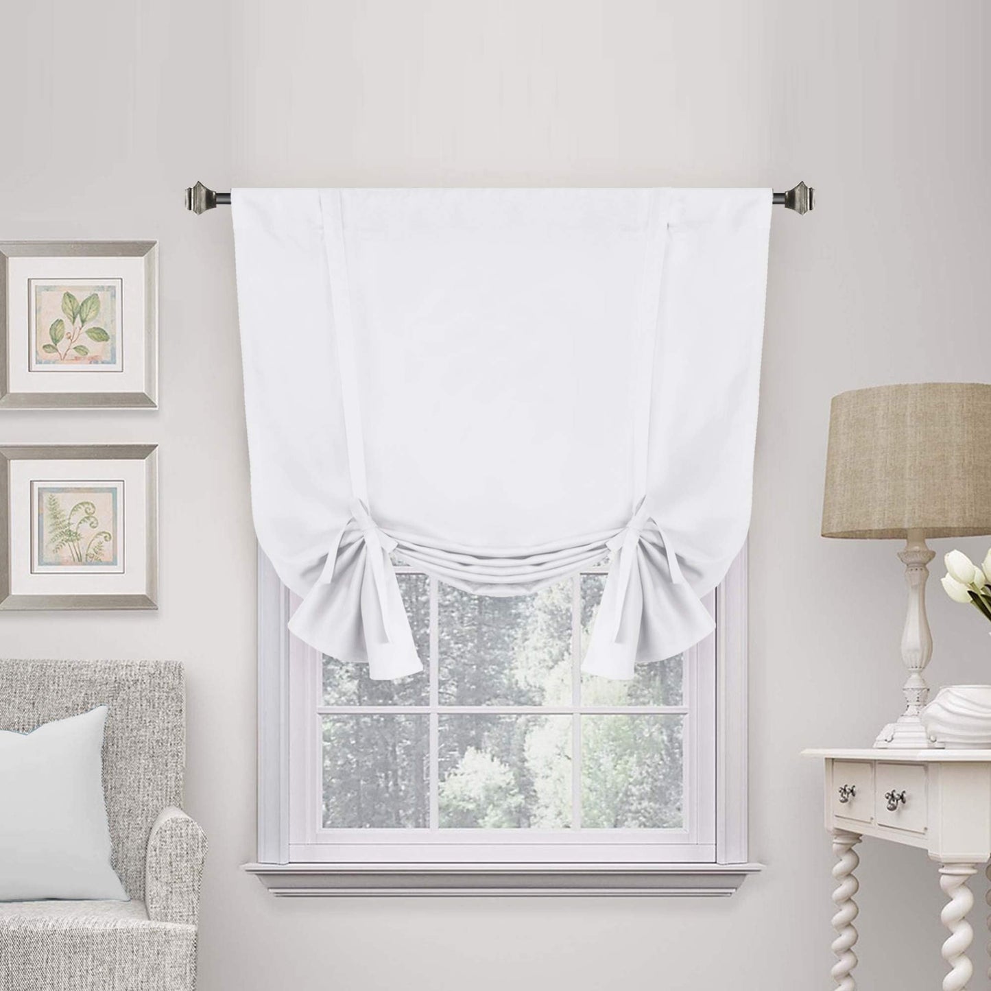 H.VERSAILTEX Pure White Curtain Thermal Insulated Tie Up Window Shade Light Blocking Curtains for Bathroom, Rod Pocket Panel- 42in Wide by 63in Long