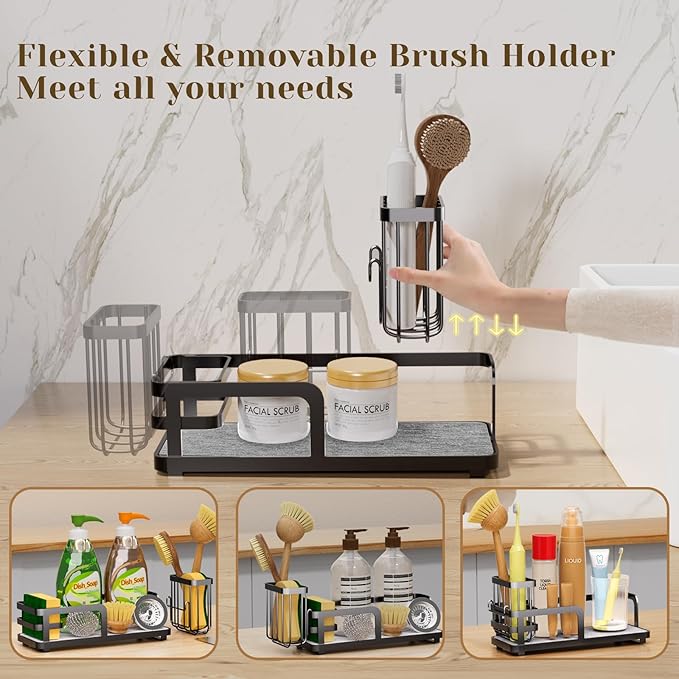 Kitchen Sink Caddy Organizer for Instant Dry, Rustproof Sponge Holder & Dish