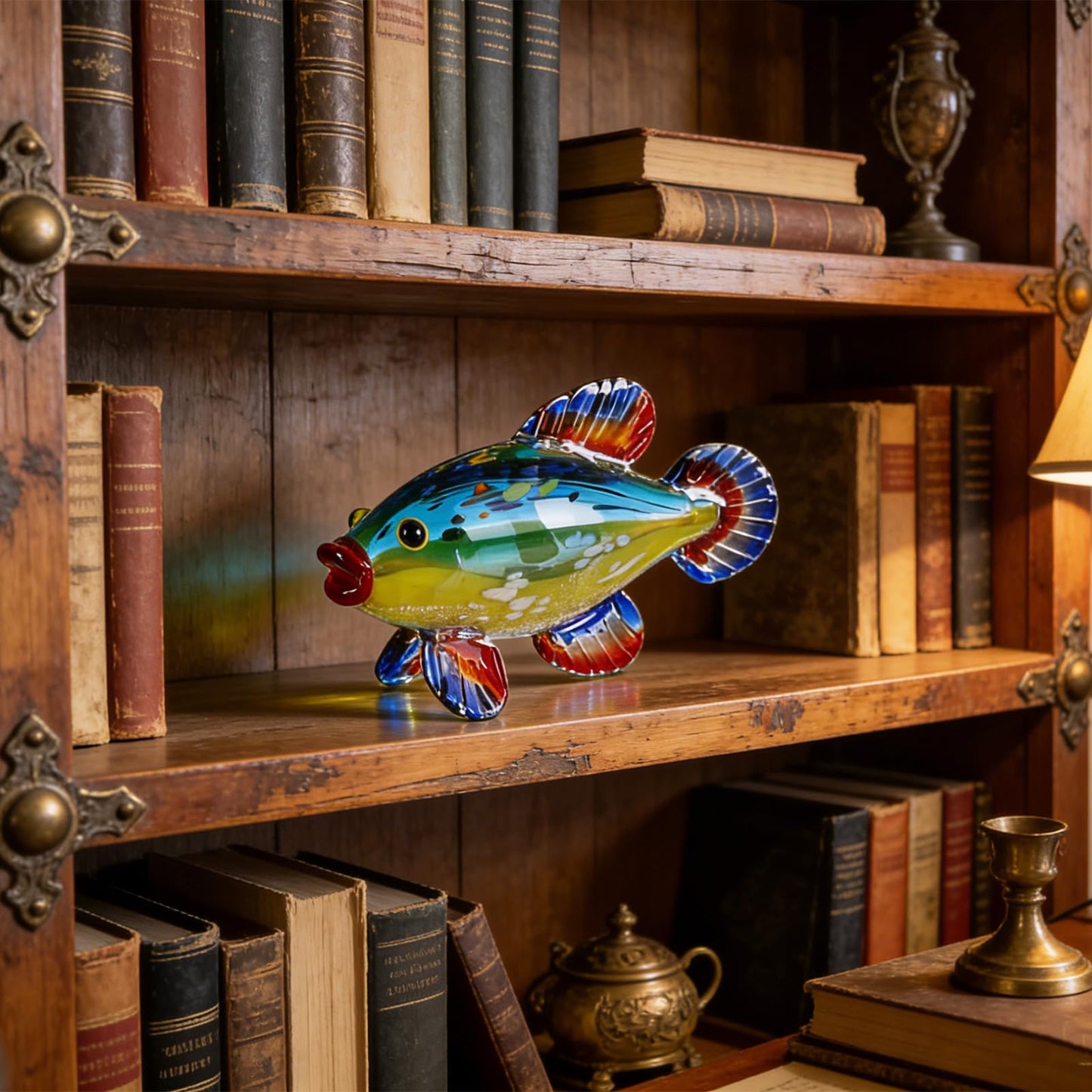 suruim Hand Blown Glass Fish Sculpture, Glass Fish Decor Figurine for Home Decor, Decorative Art Glass Animal Statue for Shelf, Tabletop or Mantel Display, Sea Life Accent (Blue)