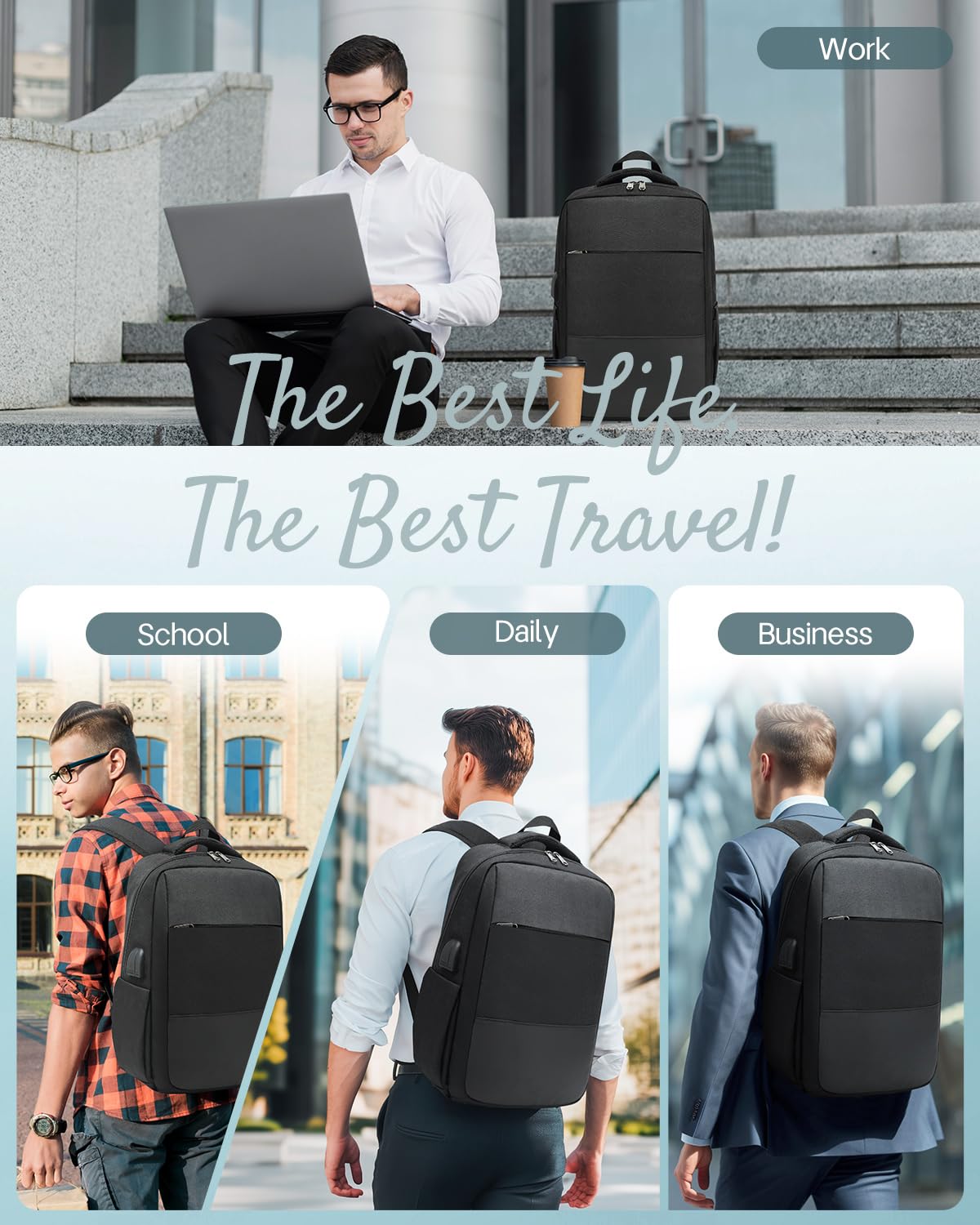 Besttravel Laptop Backpack,Anti-Theft Business Travel Work Computer Rucksack,Water Resistant College/High School Bags for Boys/Girls/Men/Women,Fits 15.6 Inch Laptop and Notebook Black