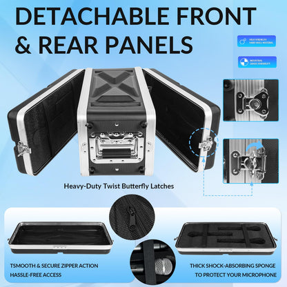 MUZNOTE 4U ABS Rack Case Shallow 8" Depth, 19" Rackmount Flight Road Travel Case,WaterproofProtective Hard Case with Customized Foam, Wireless MicSystem Storage, Amps, Mixers, Microphone Receivers