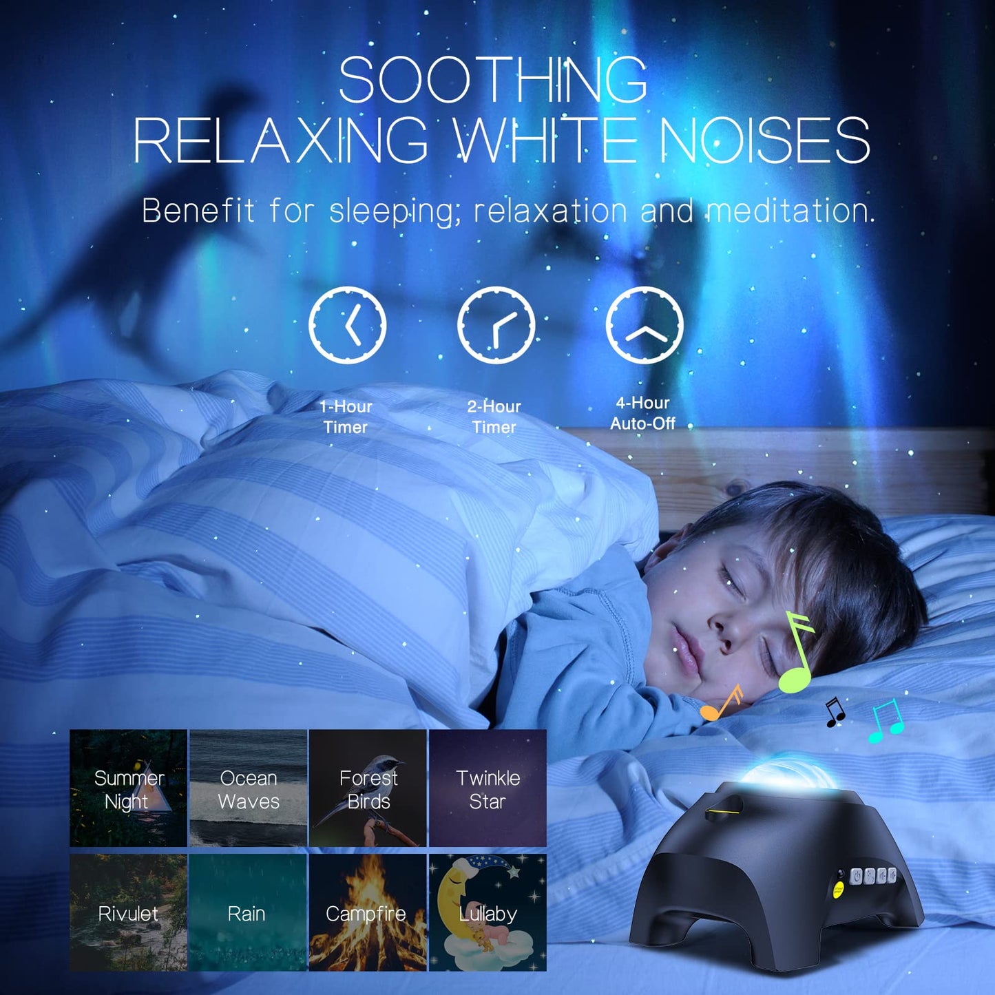 Northern Galaxy Light Aurora Projector with 33 Light Effects, Night Lights LED Star Projector for Bedroom Nebula Lamp, Remote Control, White Noises, Bluetooth Speaker for Parties Black