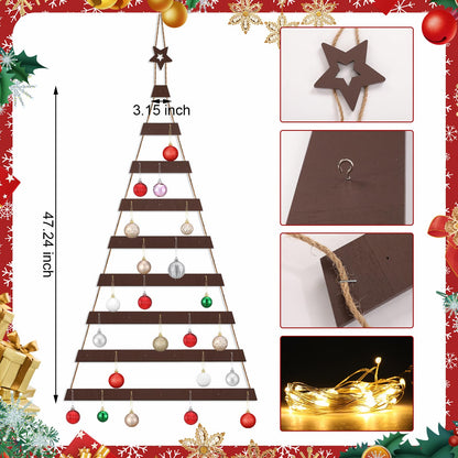 Vercraft Cat Proof Wall Christmas Tree with Light Hanging Mounted Wood Christmas Trees Wall Hanging Xmas Decor with Hooks Wooden Flat for Xmas Holiday Decoration Cat Home Indoor Office Party Supply