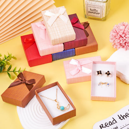 Craftdady 12 pcs Jewelry Gift Box Set Empty Packaging Cases with Bowknot Rectangle Cardboard Paper Jewelry Boxes with Lid for Necklaces Rings Earrings Pendants Displaying (Pink)