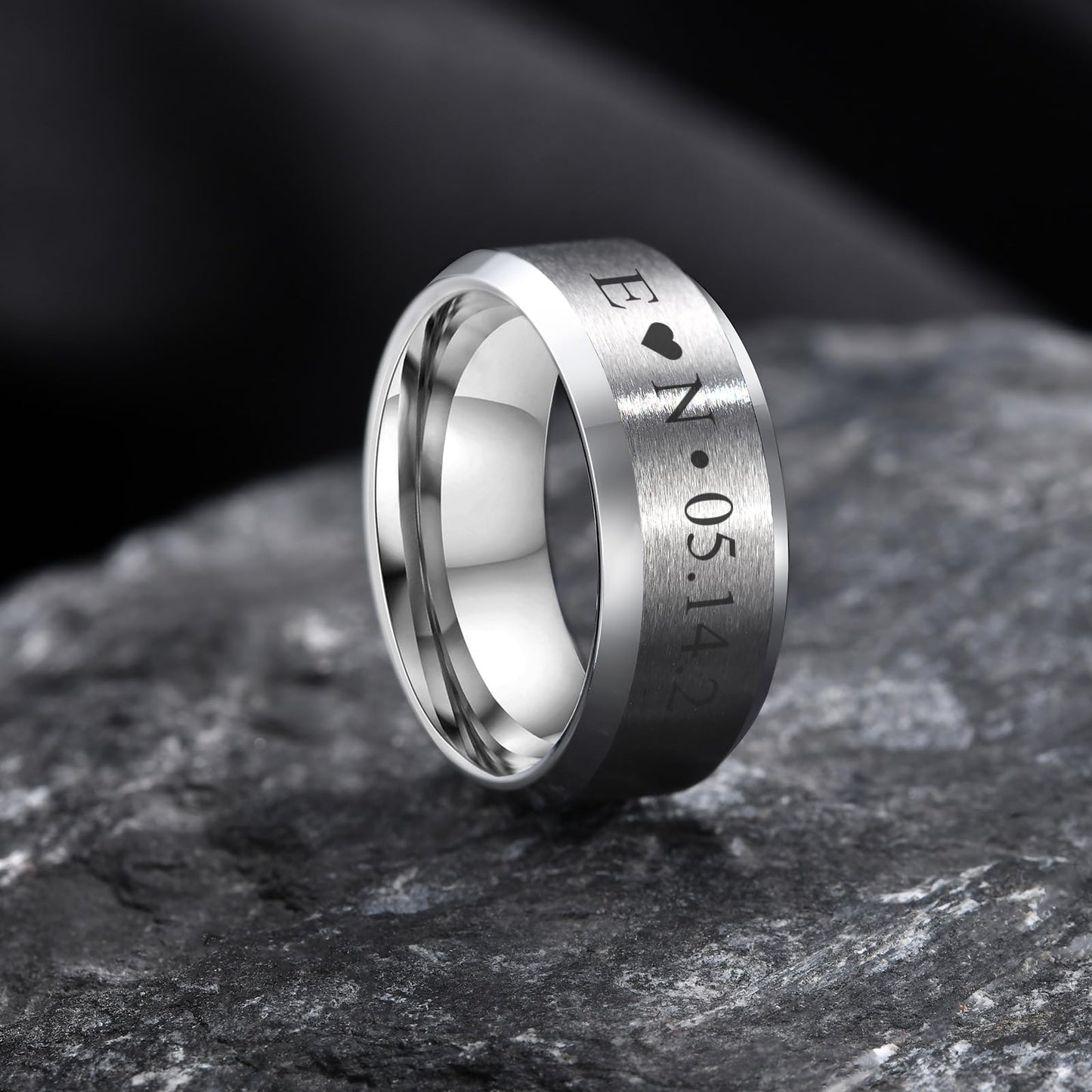 VNOX Mens 8mm Brushed Matte Tungsten Carbide Classical Simple Plain Personalized Custom Name Date Wedding Band Wedding Engagement Ring,Silver,Size 7