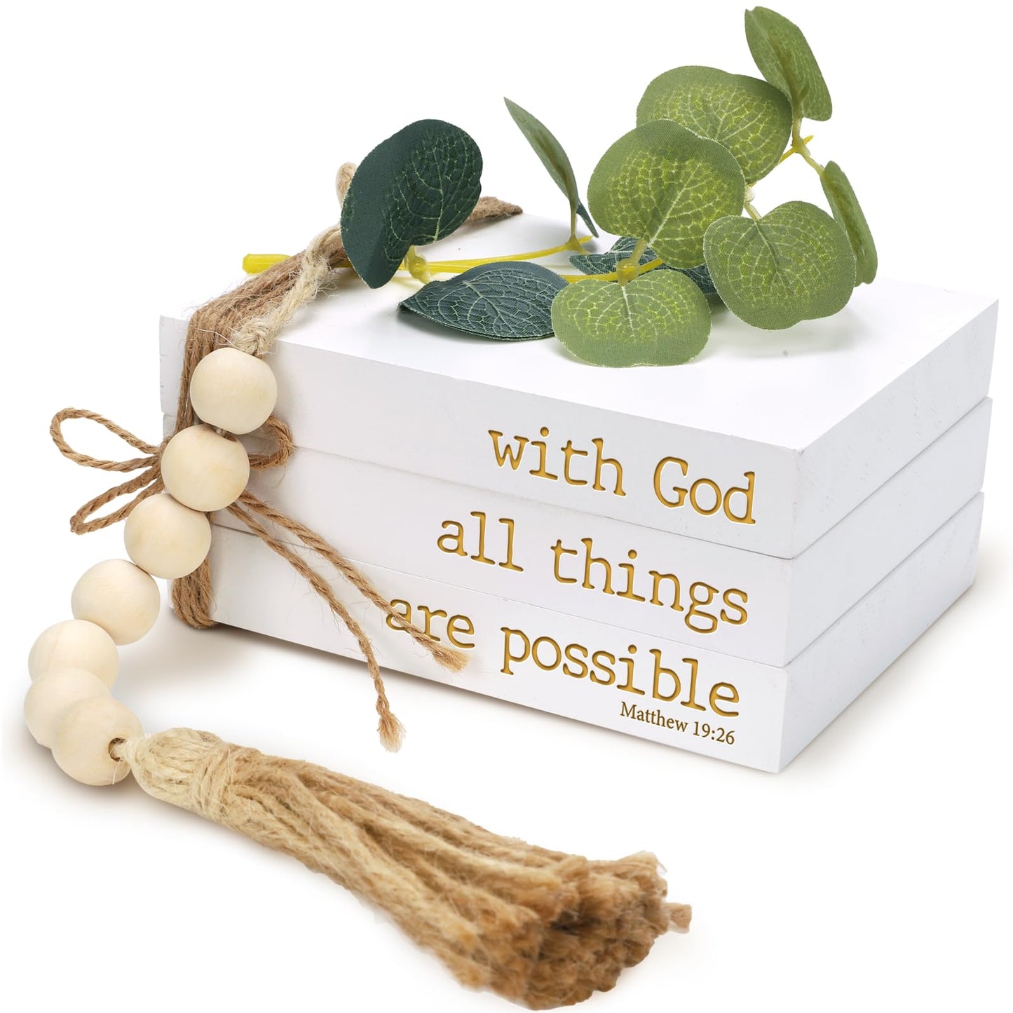 Mini Decorative Coffee Table Books, 4.72" D x 3.93" W x 2.36" H – Set of 3 Faux Books for Decoration, Living Room, Entryway, Bookshelf, Inspirational Christian Gifts