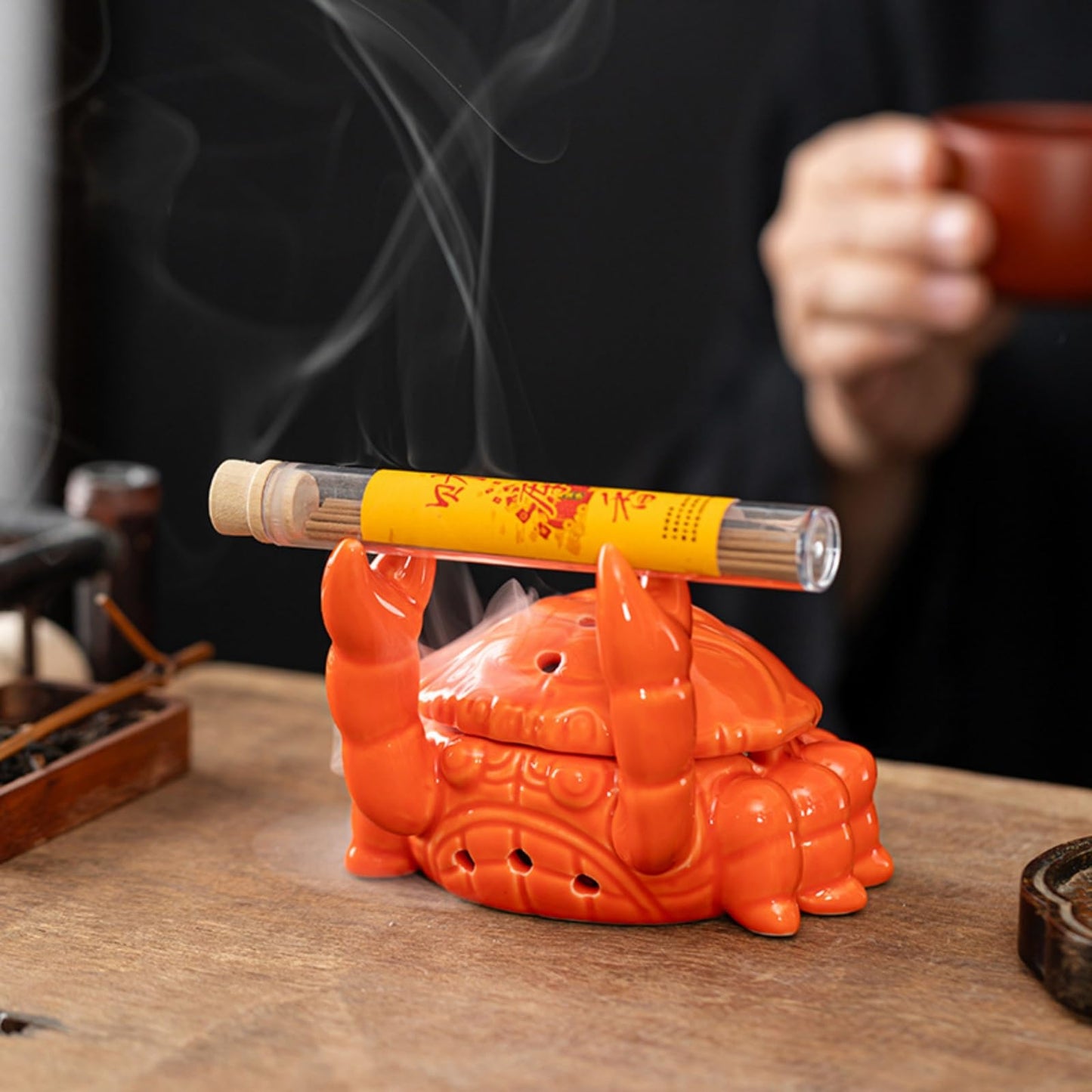 Crab Incense Burner with Incense Stick Holder Ceramic Incense Holder for Home Office Decor Ash Catcher