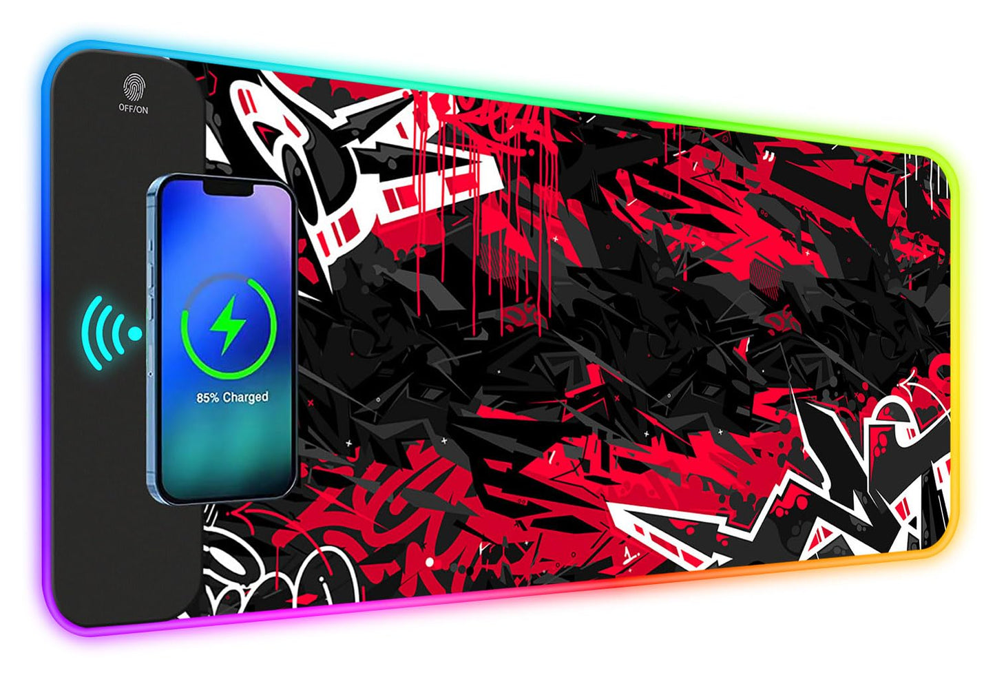 ToLuLu RGB Gaming 5/7.5/10/15W 10 Light Modes Wireless Charging Mouse Pad, LED Mouse Pad Computer Keyboard Mat Mousepad, 800x300x4MM Extended Large Desk Mat for Gaming, MacBook, Laptop, PC,Red Black