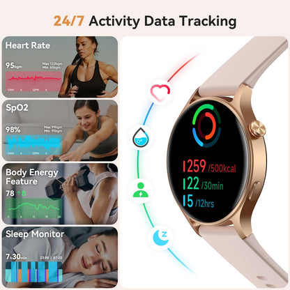 aeac Smart Watch for Women, 1.32'' AMOLED Ultra-Clear Screen Activity Trackers with Heart Rate/Sleep/SpO2 Monitor, Smartwatch for iPhone/Samsung/Android, 110+ Sport Modes 3ATM Waterproof Fitness Watch
