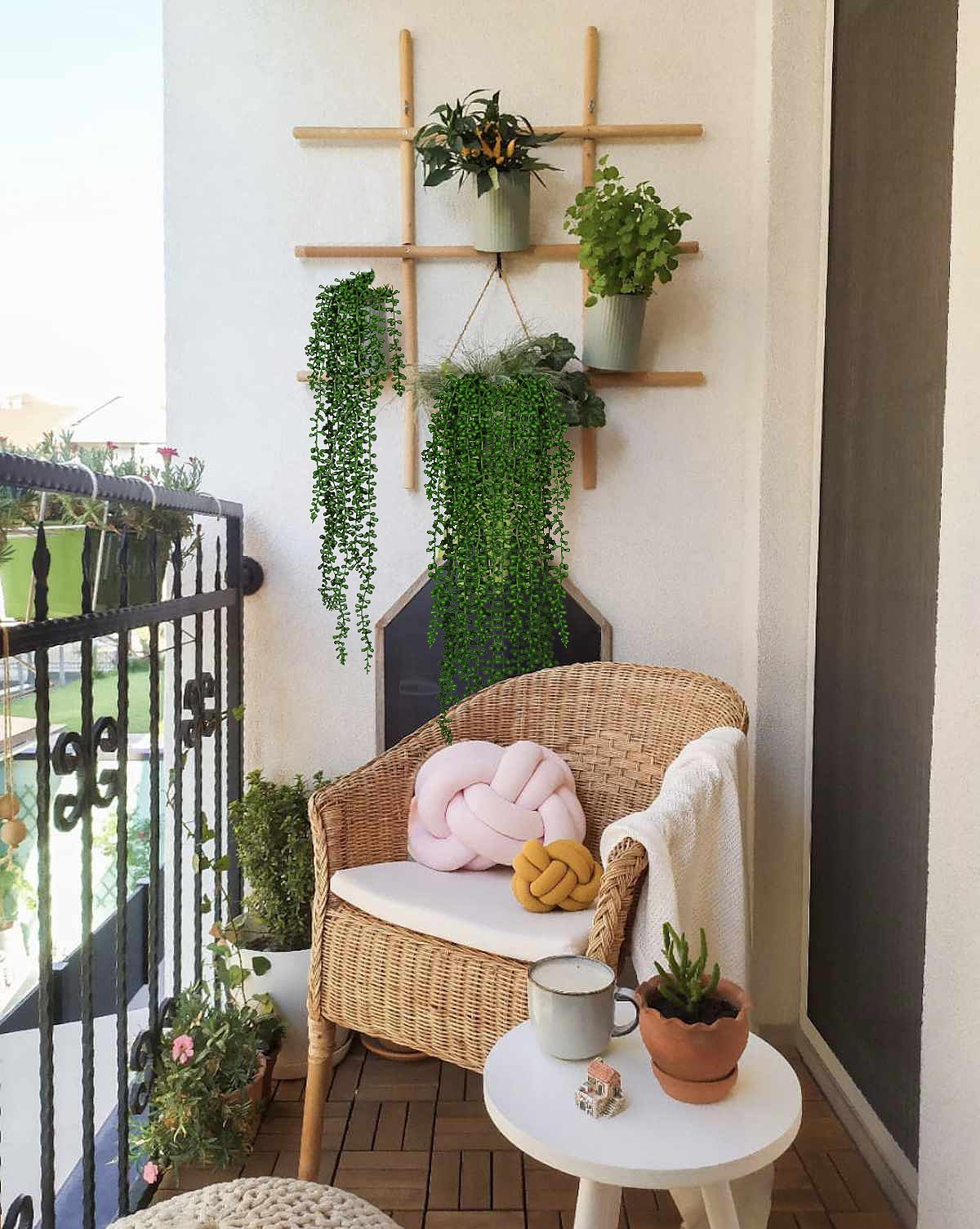 RECUTMS 6pcs Artificial Succulents Hanging Plants Fake Hanging String of Pearls Plant Faux Greenery Wall Plants for Spring Indoor Outdoor Home Bedroom Patio Garden Easter Decor