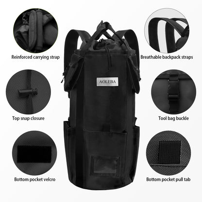 AOLEBA Arborist Rope Storage Bag Tree Climbing Rock Rope Bucket Backpack Rope Storage Bag 200' Large Capacity 1680D Thicken Nylon Material with Hand Straps, Side Pockets - Black