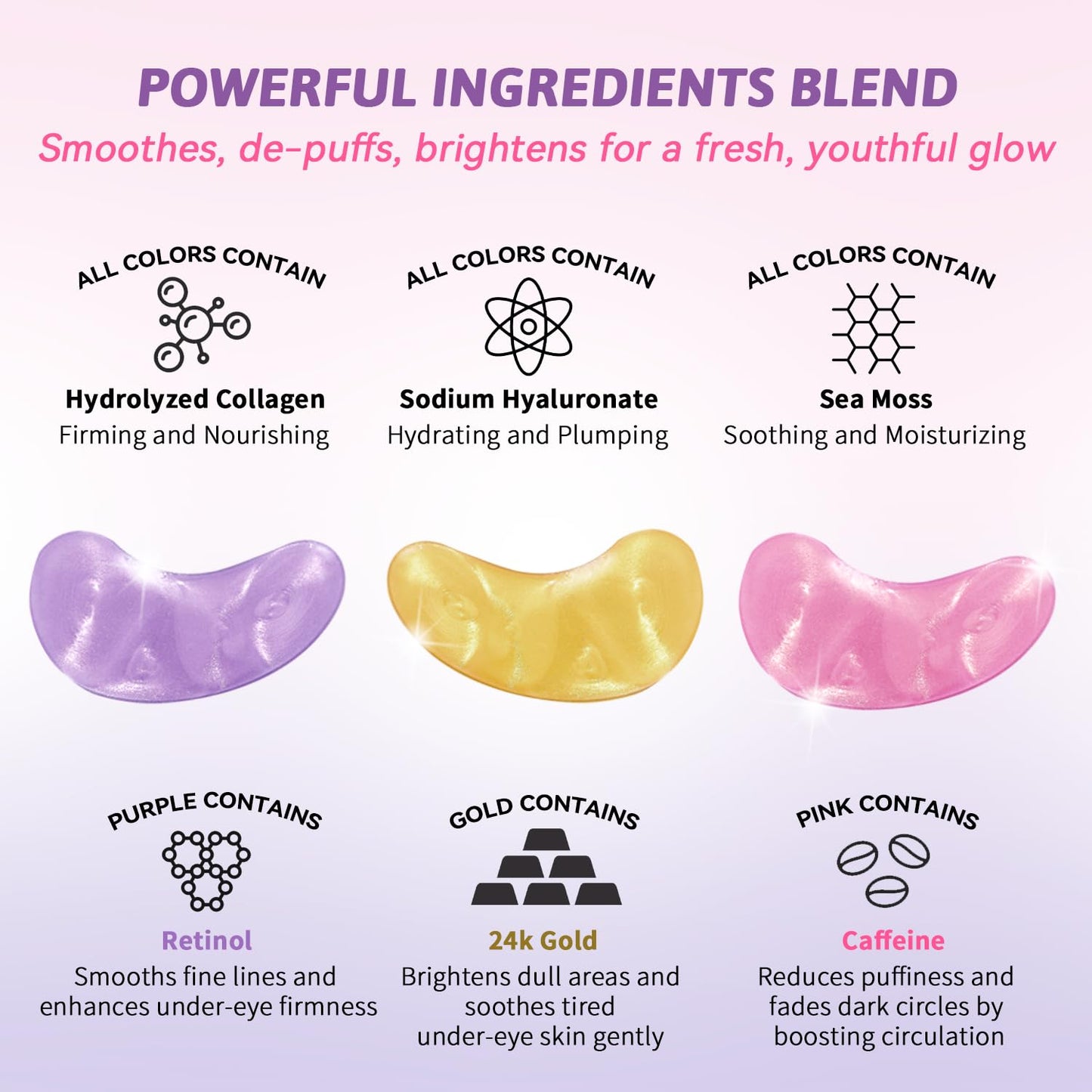 Under Eye Patches (24 Pairs) - New Tri-color Glitter Eye Gel Pads for Dark Circles Puffy Eyes,Under eye Bags,Wrinkles|Natural Collagen Under Eye Mask Patches, Gel Under Eye Patches