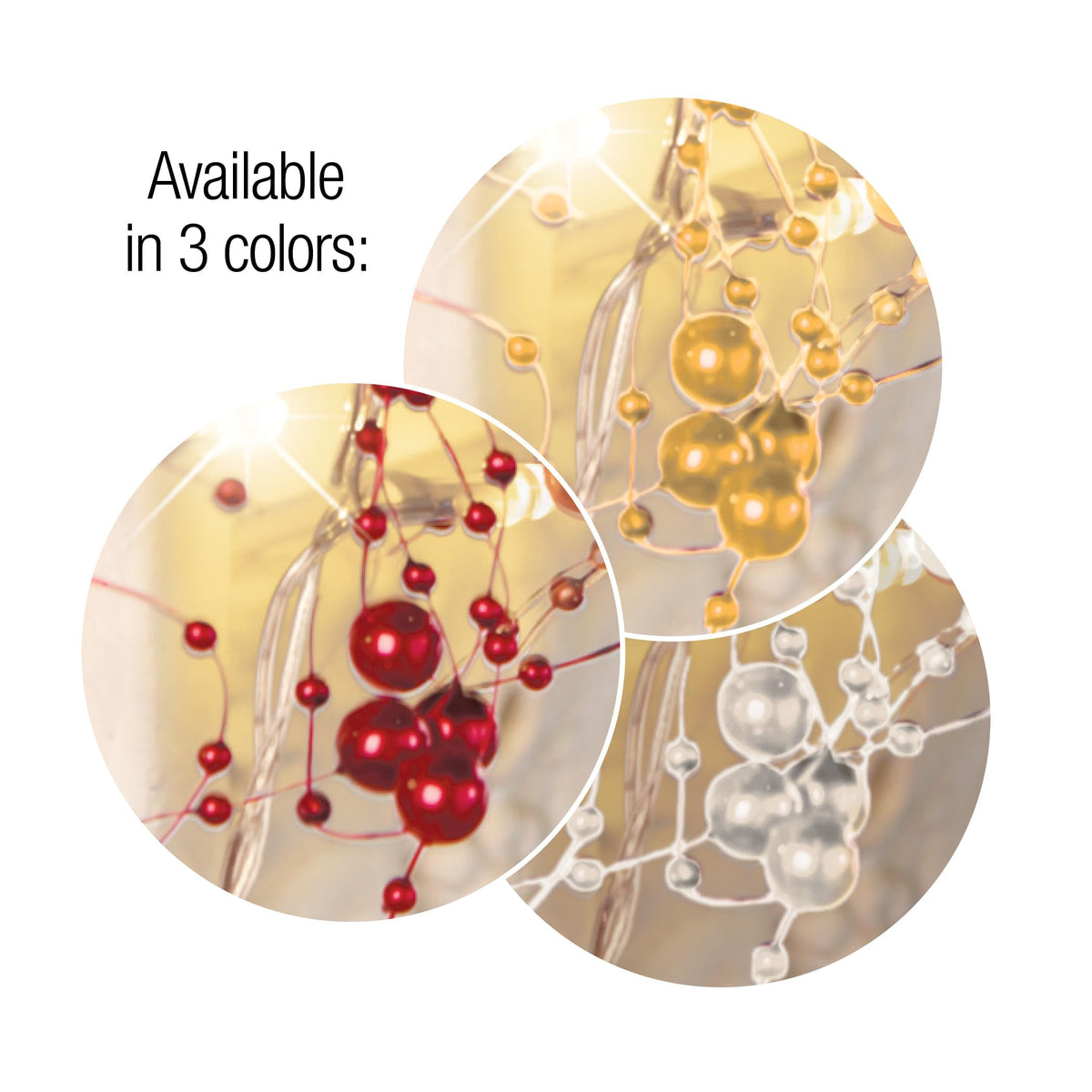 Collections Etc Indoor Christmas Decorations, Festive Lighted Berry Beaded Garland Silver- 120" L