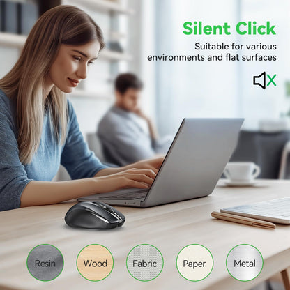 TechRise Bluetooth Mouse, Rechargeable Wireless Mouse (BT5.0/3.0 & 2.4G), 4800DPI Adjustable, 6-Button Silent Computer Mice, USB A Ergonomic Wireless Mouse for Laptop PC Mac, Grey