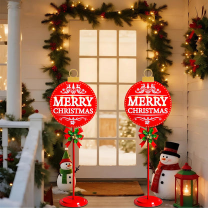 Vigdur Merry Christmas Sign - 34" Lighted Metal Holiday Ball Decoration Battery Operated with Timer, Christmas Yard Decorations for Indoor Outdoor Yard Lawn Party Holiday Décor