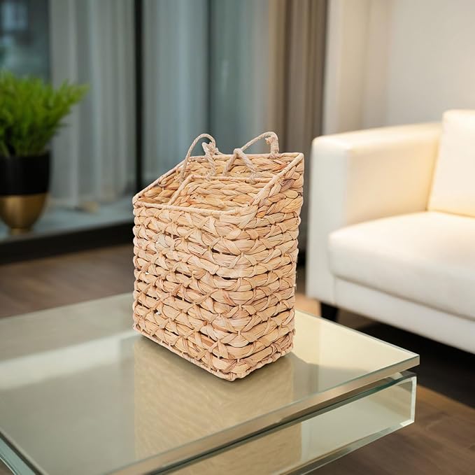2-Tier Wall Hanging Wicker Water Hyacinth storage baskets Set, Woven Rustic