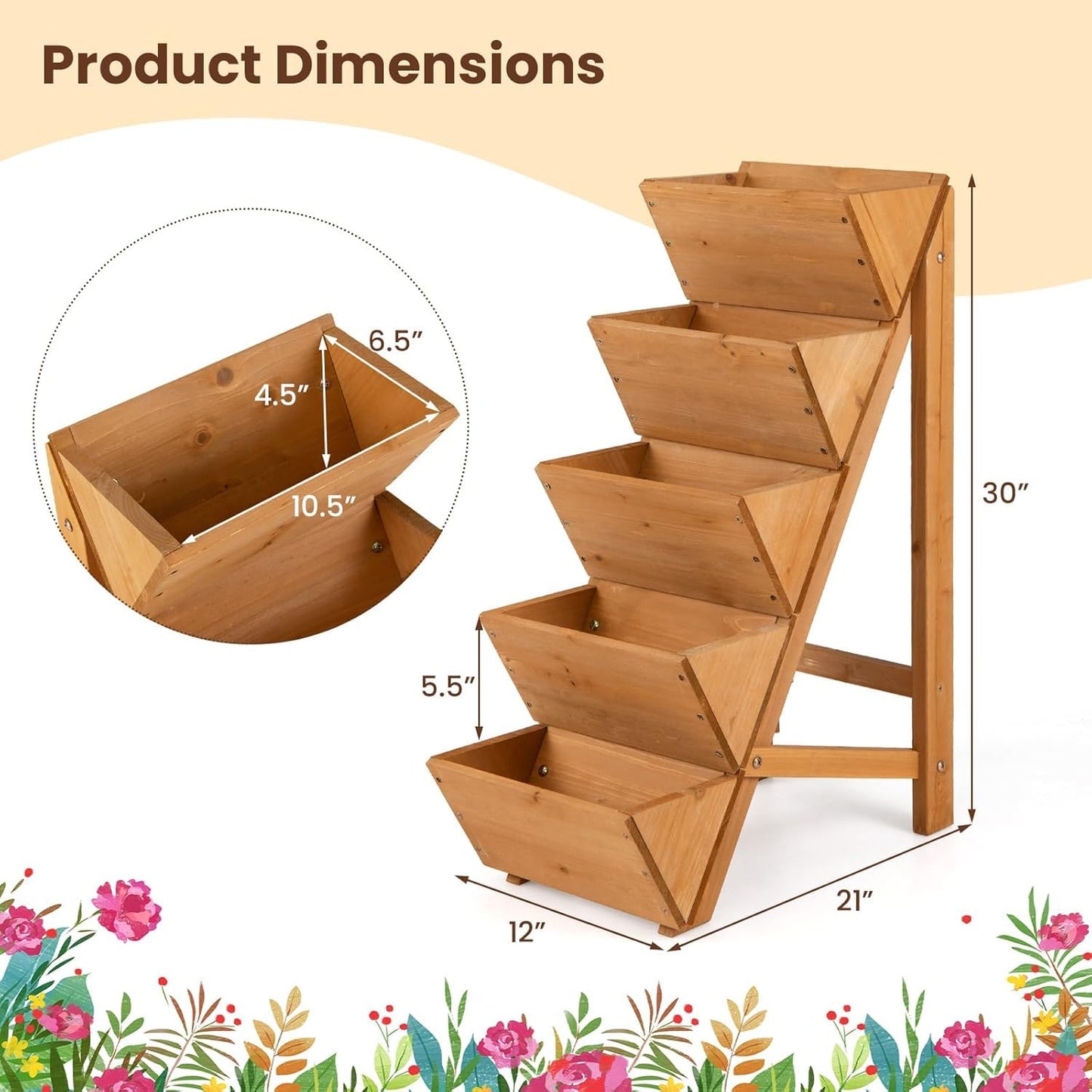 Giantex 5-Tier Wooden Vertical Raised Garden Bed Set of 2, Freestanding Plant Stand with Legs for Herbs Vegetables Fruits, Indoor Outdoor Tiered Wood Planter Box Flower Rack for Patio, Balcony & Yard