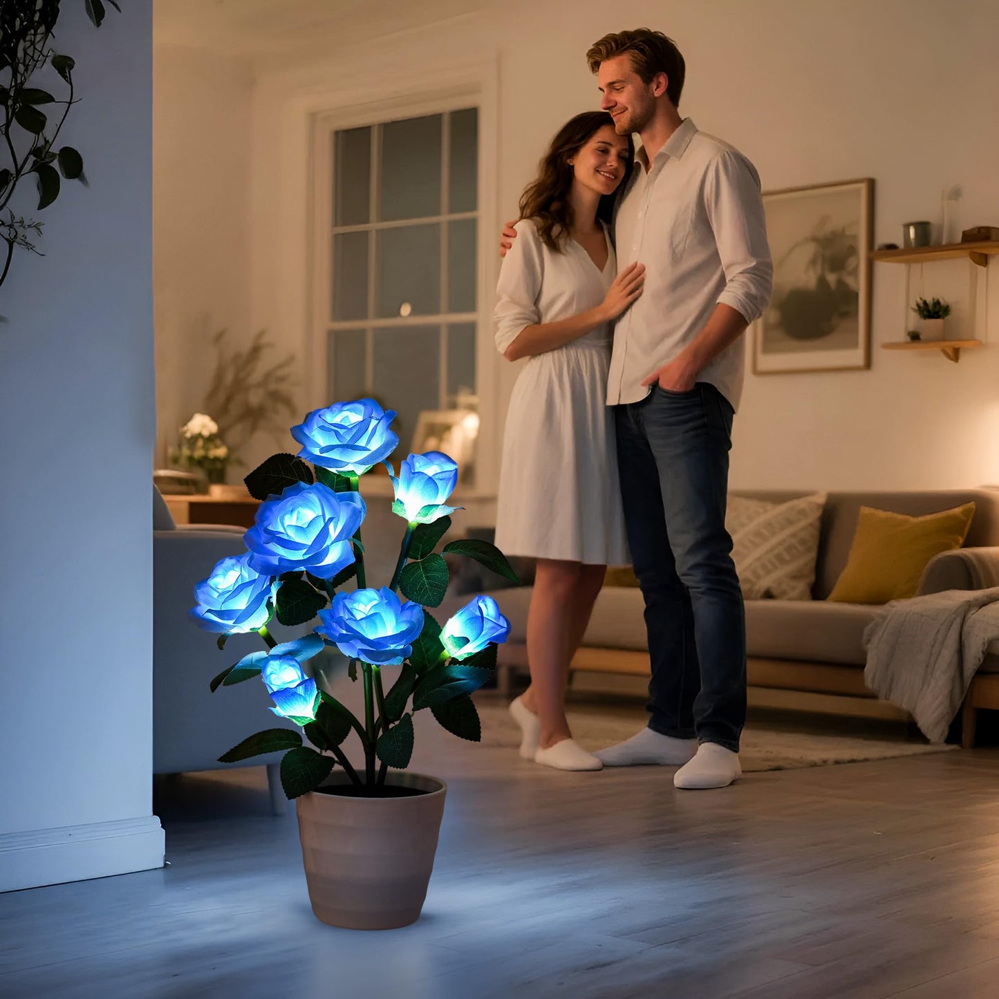 hibeauti Artificial Blue Rose Flower Lamp LED Lights, Flower Table Lamp for Bedroom Bar Coffee Shop Wedding Valentines Mothers Day Birthday Christmas - Unique Gifts for Women Her Girlfriend Wife Mom