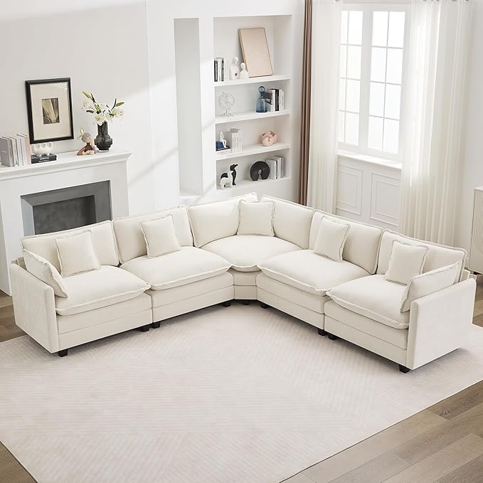 113'' V Shaped Cloud Sectional Sofa, Oversized Deep Seat Couches