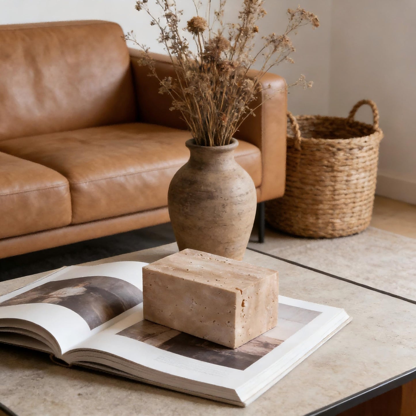 SIRIZEN-DIVING Travertine Display Block, Single 8 x 8 x 15 cm Stone Decor
