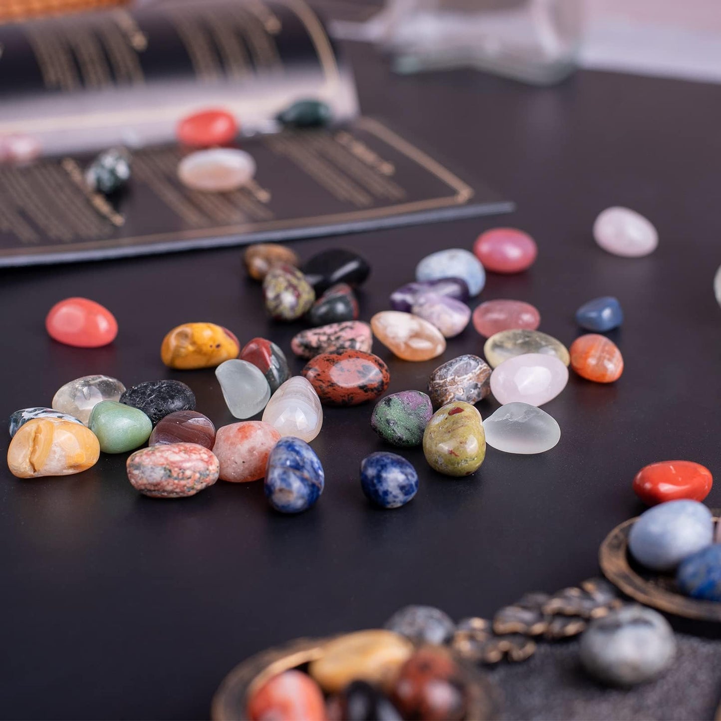 Polished Mixed Crystal Chips Set, 0.4 inches, 128 Pcs - Handpicked Tumbled Stones and Crystals Bulk for Healing, Reiki, Meditation, Witchcraft and Home Decor
