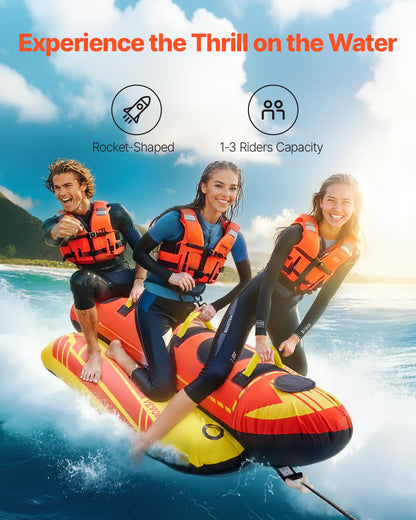 VEVOR Towable Tubes for Boating, 1-3 Riders Inflatable Boat Tubes and Towables, 510lbs Capacity Hot Dog Water Sport Tube for Boat to Pull - with Full Nylon Cover, Padded Handles & Speed Safety Valve