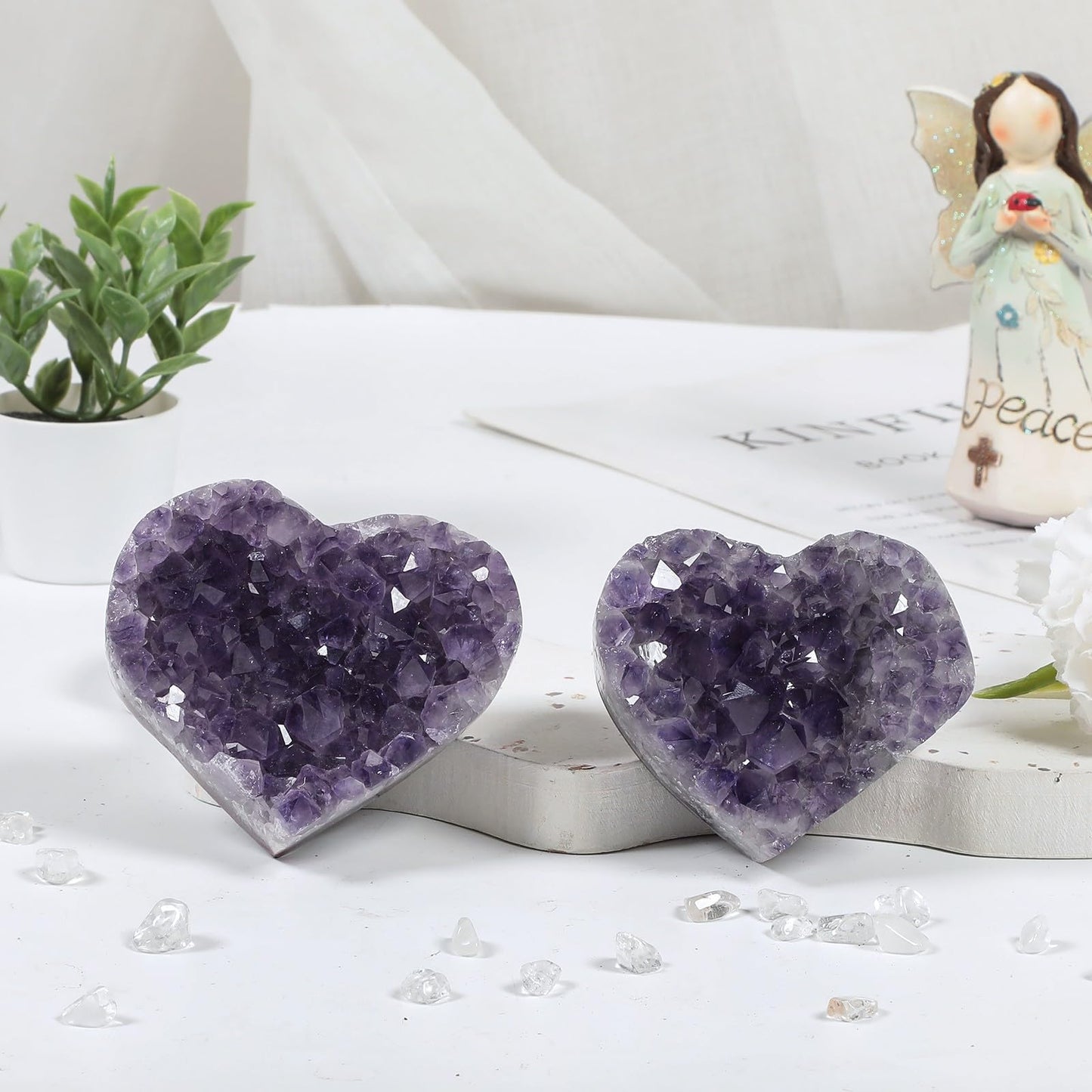 TUMBEELLUWA Heart Shaped Amethyst Crystal Cluster Geode Decorative Rock Raw Crystals and Healing Stones for Home Room Decor, 1.97-3.35 Inch