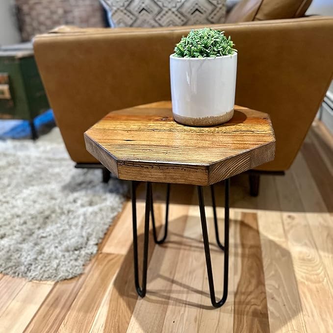 Modern Timber Craft Reclaimed Wood Hairpin Leg Table | 16" Rustic Small