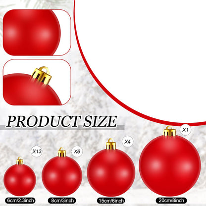 Marsui 24 Pcs Giant Christmas Balls Ornaments Extra Large Outdoor Red Christmas Ornament 8'' 6'' 3'' 2'' Large Xmas Balls Bulk Plastic Shatterproof for Xmas Tree Lawn Yard Porch (Shiny)