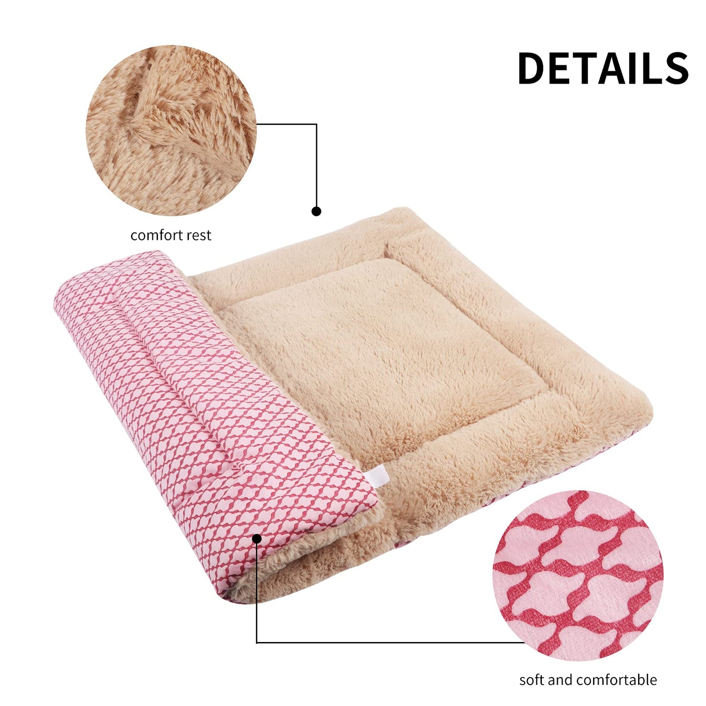 Vejaoo Dog Bed Mat Washable Cat Cushion Soft Premium Plush Dogs Mattress Sofa Dual Purpose Clearance for Small/Medium/Large Dog XZ014 (M(75 * 50CM), Short Plush Pink)