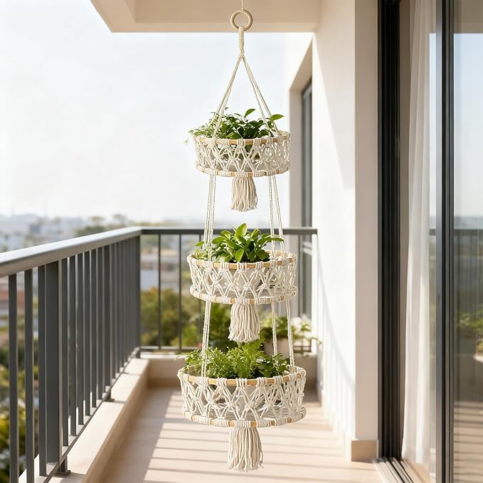 3 Tier Hanging Fruit Basket, Macrame Hanging Basket
