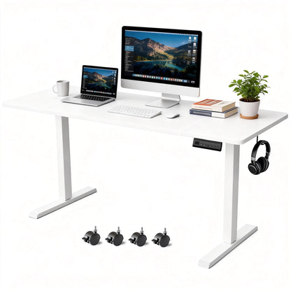 iWkstation Standing Desk with Splice Board Adjustable Height- 63 inch Mobile Stand up Desk with Wheels, Portable Sit Stand Desks Electric with Lockable Casters