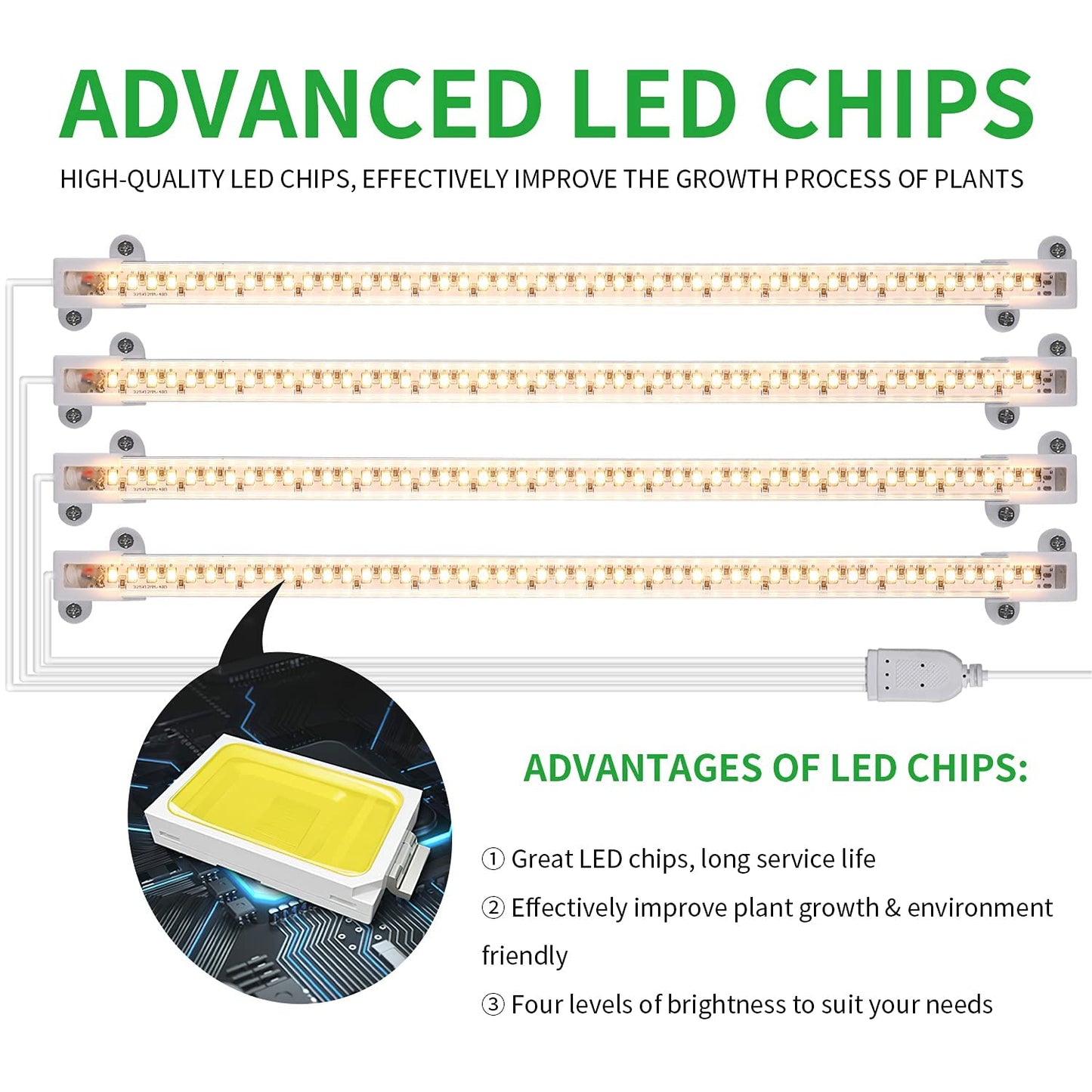 RWNTAO LED Plant Growing Lamp, 3500K Full Spectrum Grow Light Strips for Indoor Plants with 3/9/12H Timer & 10 Dimmable Levels, Led Growth Light for Green House Hydroponics Succulent 13In 4Head